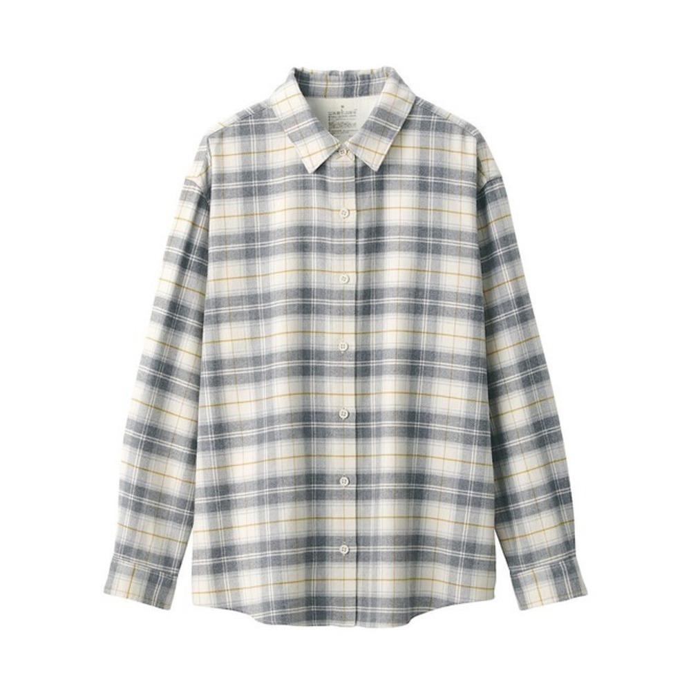 Muji Plaid Flannel Cotton Button Down Shirt in Yellow Grey, Women's Size XL
